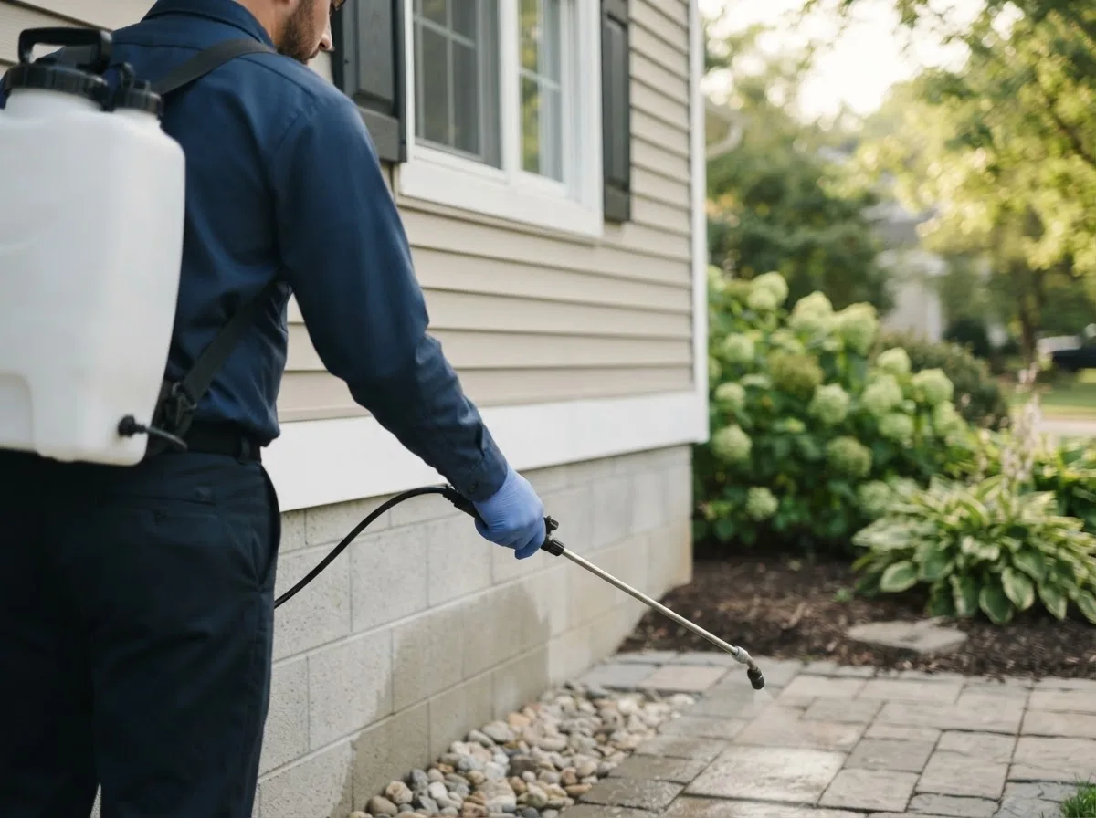 Pest control technician inspecting a home in Weaverville, NC